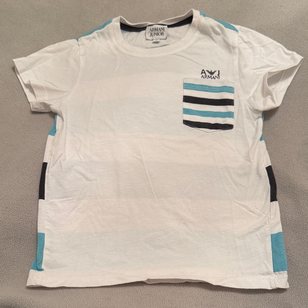 Armani Junior White Tee with Blue Accents